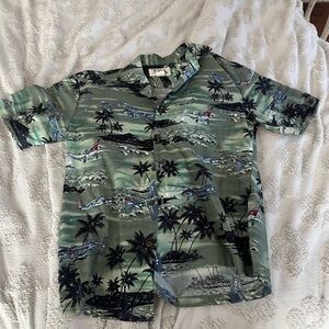 Men Ky’s Green Hawaiian Shirt with Palm Tree Print